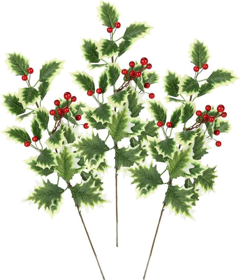 I.GE.A. Kunsttak Kunstmatige hulsttak bessentak 3-delig set Decoratieve tak decor voor slinger krans kerstdecoratie (3 stuks) - Foto 3