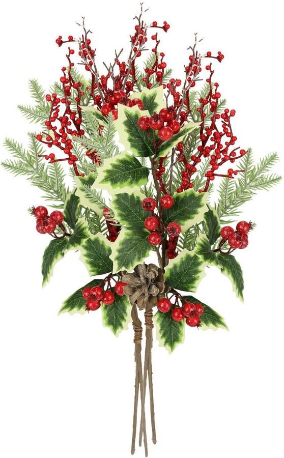 I.GE.A. Kunsttak Kunstmatige tak kegels bessen den hulst set van 2 decoratieve tak voor slinger krans kerstdecoratie (2 stuks) - Foto 2