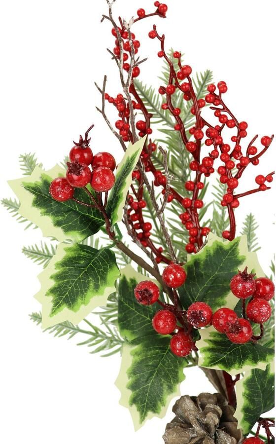 I.GE.A. Kunsttak Kunstmatige tak kegels bessen den hulst set van 2 decoratieve tak voor slinger krans kerstdecoratie (2 stuks) - Foto 1