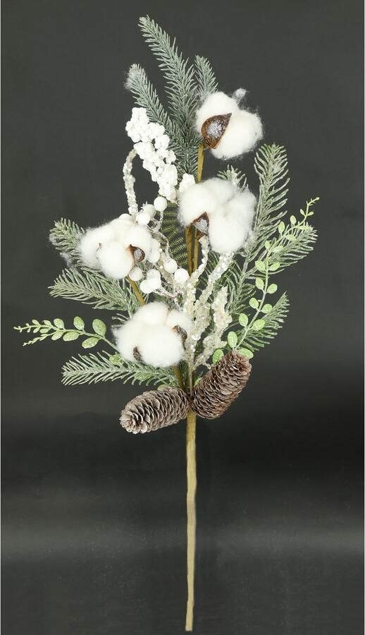 I.GE.A. Kunsttak Kunstmatige tak kegels bessen katoen den Decoratieve tak decor voor slinger krans kerstdecoratie (1 stuk) - Foto 3