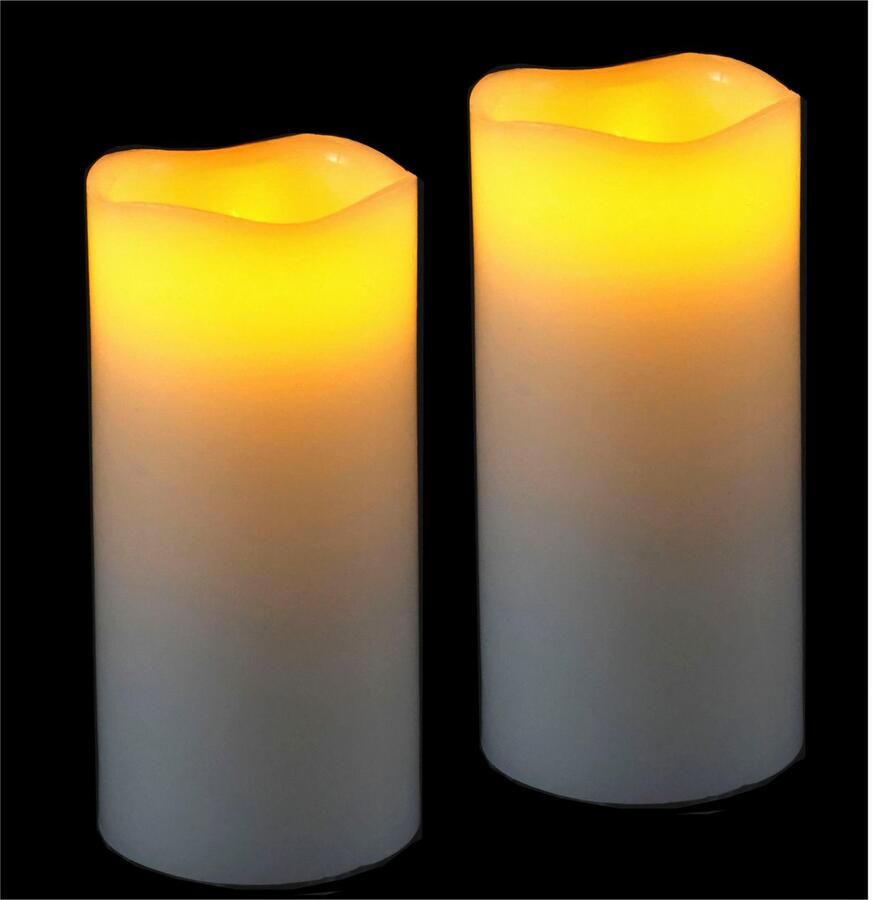 I.GE.A. Led-kaars Batterijgevoede LED-kaarsen van echtwas hoogte ca. 12 5 cm (set 2-delig)