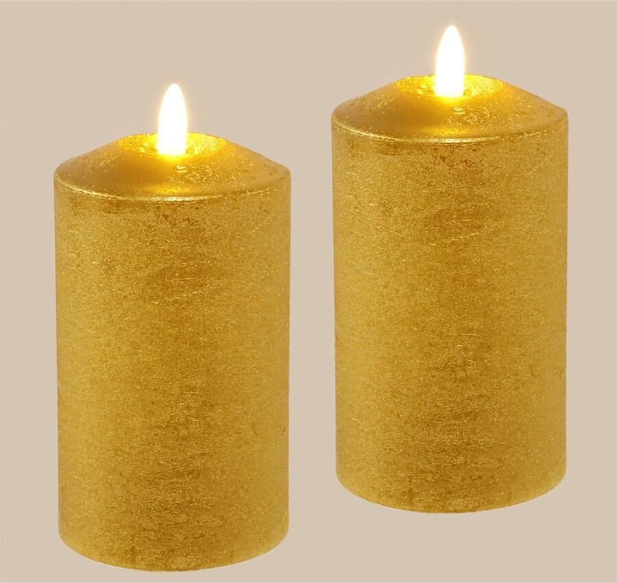 I.GE.A. Led-kaars Batterijgevoede LED-kaarsen van echtwas hoogte ca. 12 5 cm (set 2-delig)