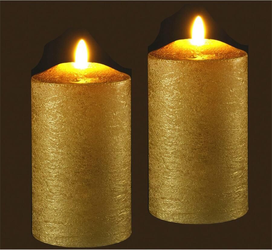 I.GE.A. Led-kaars Batterijgevoede LED-kaarsen van echtwas hoogte ca. 12 5 cm (set 2-delig) - Foto 2