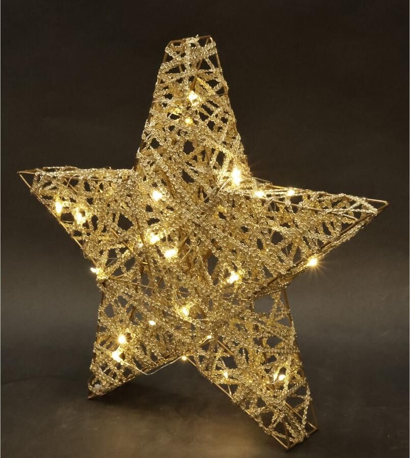 I.GE.A. Sierster LED ster met timer 33 cm Decoratie warmwitte verlichte ster kerstdecoratie kerstster goudkleur (1 stuk)