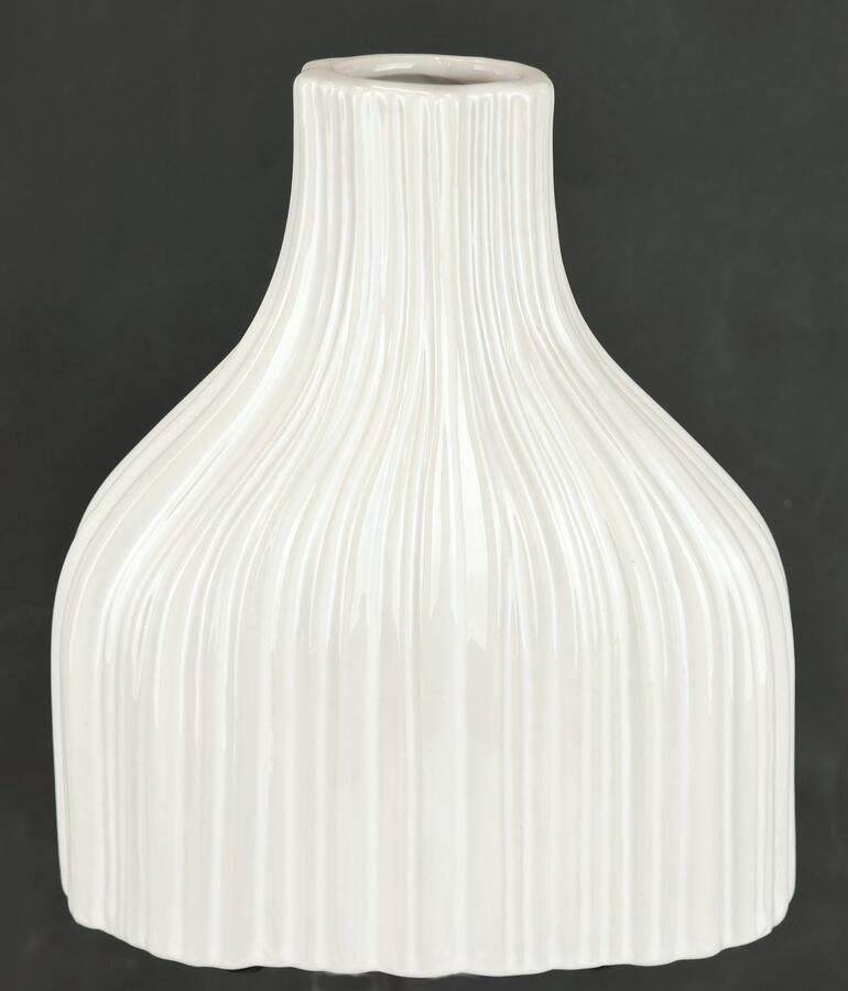 I.GE.A. Siervaas Bloemenvaas van keramiek geribbeld boller glanzend keramiekvaas Decoratievaas voor bloemen pampasgras droog- of kunstbloemen en takken (1 stuk)