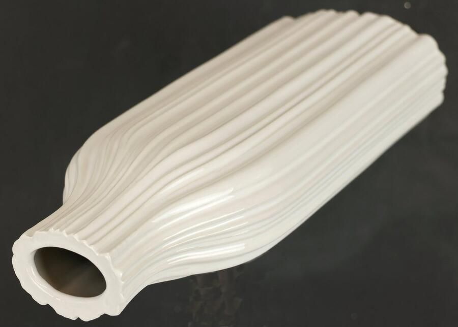 I.GE.A. Siervaas Bloemenvaas van keramiek geribbeld boller glanzend keramiekvaas Decoratievaas voor bloemen pampasgras droog- of kunstbloemen en takken (1 stuk) - Foto 3