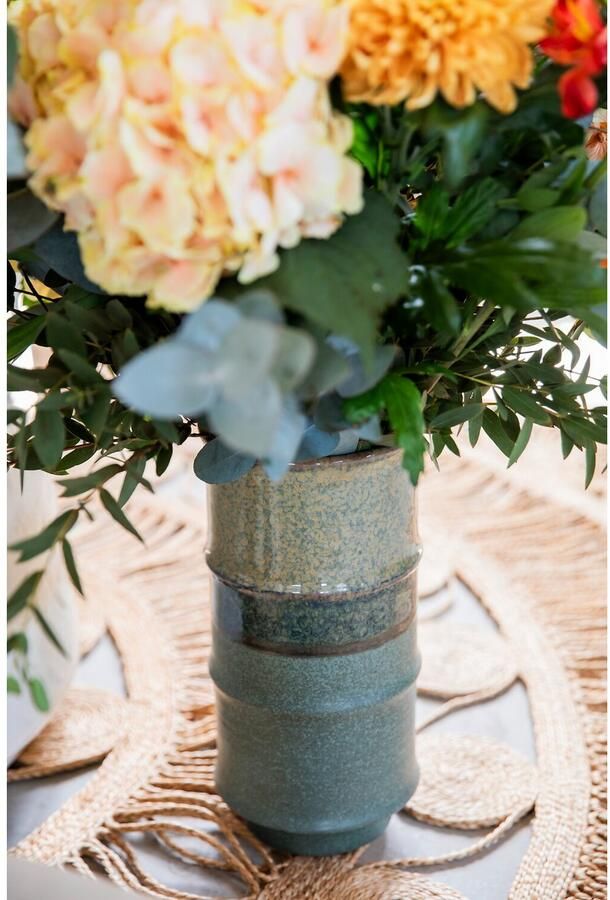 I.GE.A. Siervaas Bloemenvaas van keramiek geribbeld cilinder vorm mat glanzend Keramische vaas decoratie vaas voor bloemen takken en kunstbloemen (1 stuk) - Foto 2