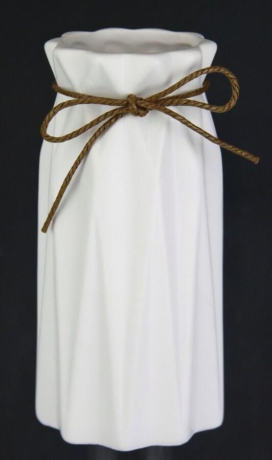 I.GE.A. Siervaas Met ribbels en strik keramiek set van 2 wit mat geribbelde vazen - Foto 3