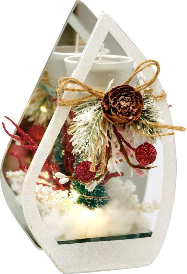 I.GE.A. Waxinelichthouder Decoratieobject met LED-licht en theelichtkaars Dennen kegels bessen kaarsenhouder kerstdecoratie decoratief object (1 stuk) - Foto 2