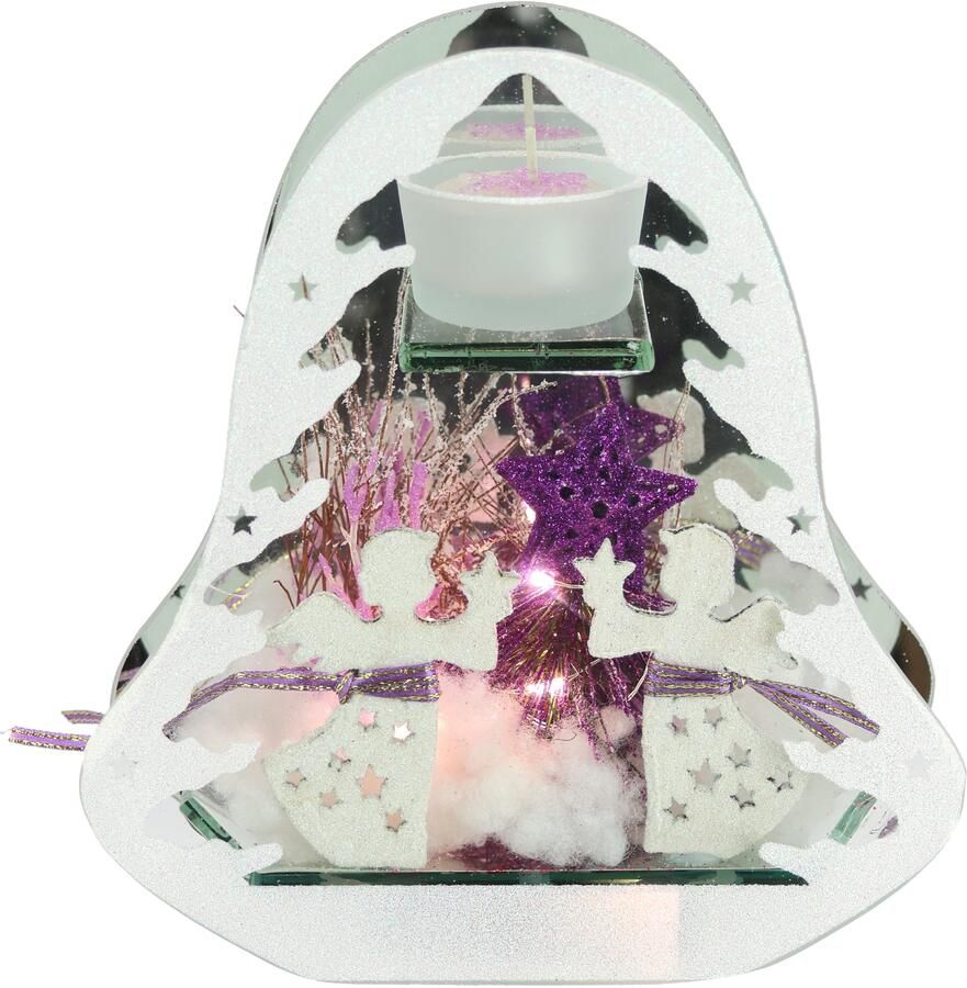 I.GE.A. Waxinelichthouder Decoratieobject met LED-licht en theelichtkaars Met dennen engel ster kunstsneeuw kerstdecoratie cadeau (1 stuk) - Foto 10