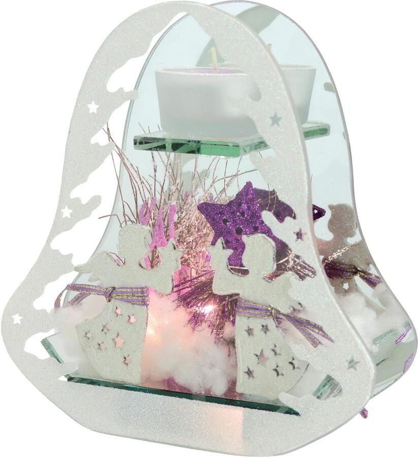 I.GE.A. Waxinelichthouder Decoratieobject met LED-licht en theelichtkaars Met dennen engel ster kunstsneeuw kerstdecoratie cadeau (1 stuk) - Foto 2