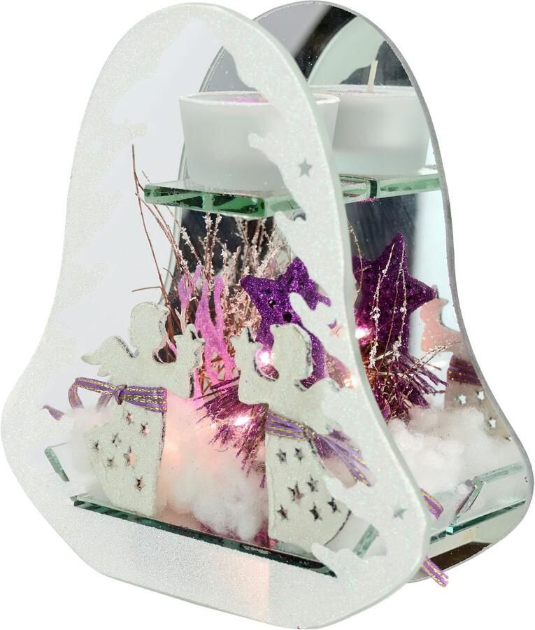 I.GE.A. Waxinelichthouder Decoratieobject met LED-licht en theelichtkaars Met dennen engel ster kunstsneeuw kerstdecoratie cadeau (1 stuk) - Foto 4