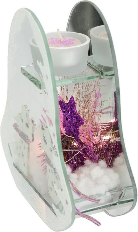 I.GE.A. Waxinelichthouder Decoratieobject met LED-licht en theelichtkaars Met dennen engel ster kunstsneeuw kerstdecoratie cadeau (1 stuk) - Foto 9