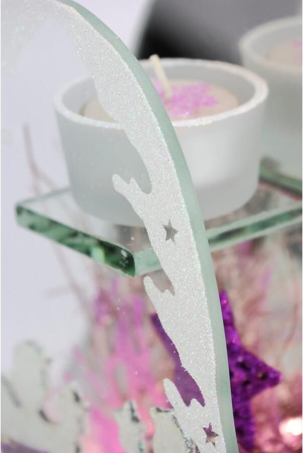 I.GE.A. Waxinelichthouder Decoratieobject met LED-licht en theelichtkaars Met dennen engel ster kunstsneeuw kerstdecoratie cadeau (1 stuk) - Foto 7