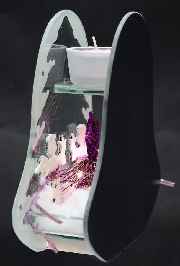 I.GE.A. Waxinelichthouder Decoratieobject met LED-licht en theelichtkaars Met dennen engel ster kunstsneeuw kerstdecoratie cadeau (1 stuk) - Foto 6