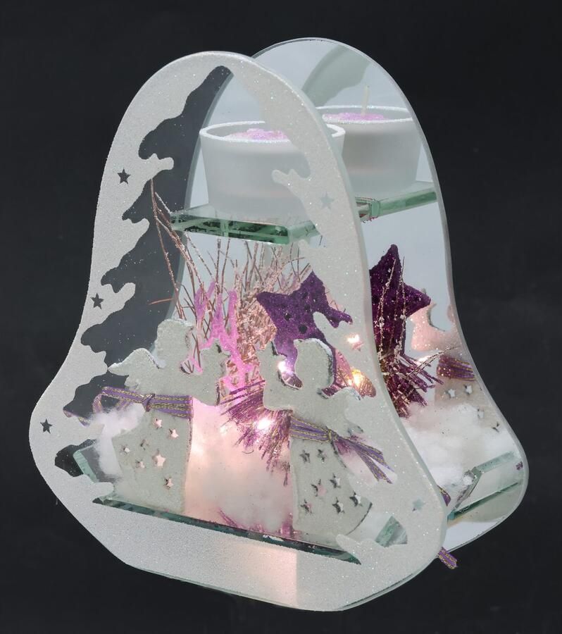 I.GE.A. Waxinelichthouder Decoratieobject met LED-licht en theelichtkaars Met dennen engel ster kunstsneeuw kerstdecoratie cadeau (1 stuk) - Foto 3