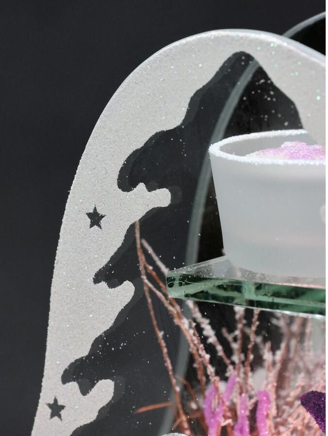 I.GE.A. Waxinelichthouder Decoratieobject met LED-licht en theelichtkaars Met dennen engel ster kunstsneeuw kerstdecoratie cadeau (1 stuk) - Foto 5