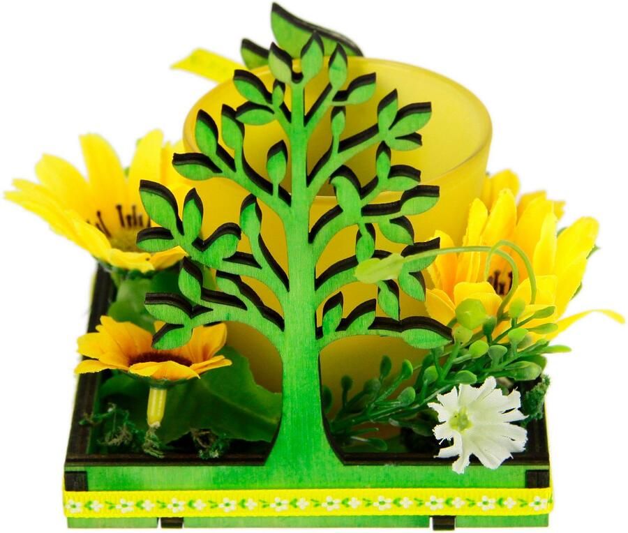 I.GE.A. Waxinelichthouder Haas 2-delig set windlicht paas konijn glas hout kaarsenhouder lentekrans 3d - Foto 3