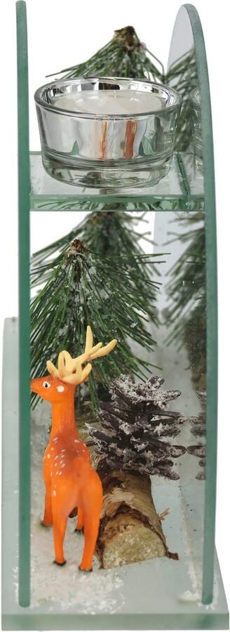I.GE.A. Waxinelichthouder Kerstdecoratie kaarsenhouder decoratie-object van spiegelglas met hertdecoratie in winterlandschap hoogte ca. 15 cm (1 stuk) - Foto 6