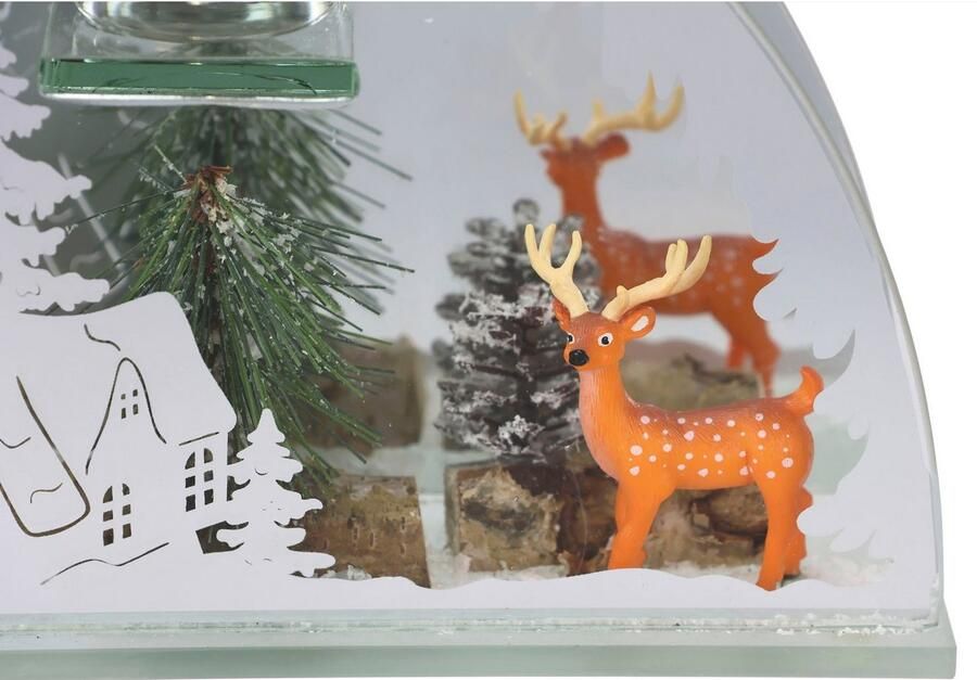 I.GE.A. Waxinelichthouder Kerstdecoratie kaarsenhouder decoratie-object van spiegelglas met hertdecoratie in winterlandschap hoogte ca. 15 cm (1 stuk) - Foto 3