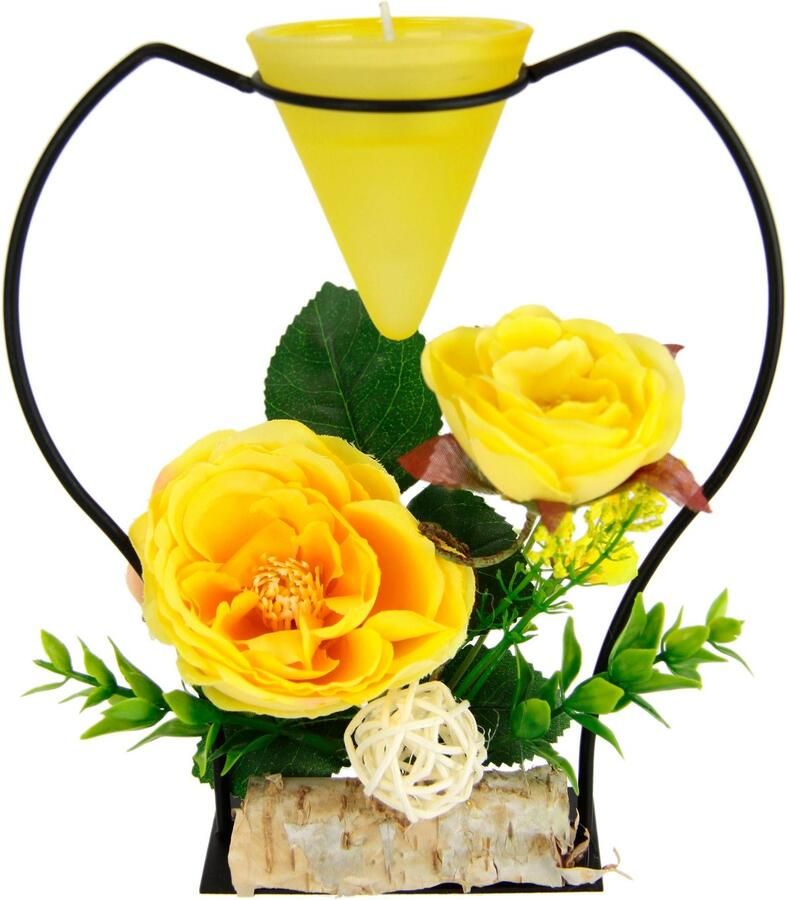 I.GE.A. Waxinelichthouder Rosé Metaal glas inzet theelichtkaars kunstbloemen kaarsenhouder advent 3D