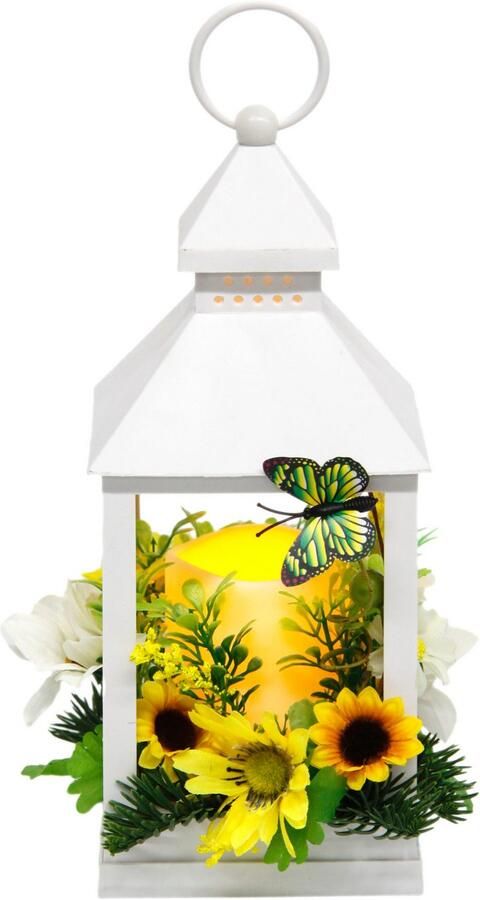 I.GE.A. Windlicht Lantaarn met zonnebloem vlinder kaars Kaarsenhouder kaarsenlantaarn windlicht decoratie (1 stuk) - Foto 3