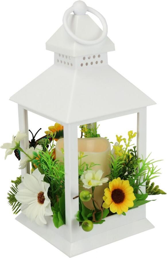 I.GE.A. Windlicht Lantaarn met zonnebloem vlinder kaars Kaarsenhouder kaarsenlantaarn windlicht decoratie (1 stuk) - Foto 2