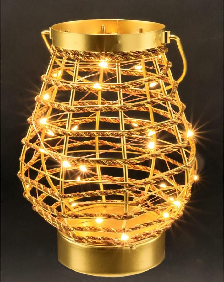 I.GE.A. Windlicht LED-lantaarn van metaal met koord Windlicht kaarsenlantaarn goudkleur tafeldecoratie lichtsnoer