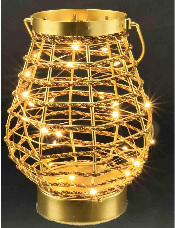 I.GE.A. Windlicht LED-lantaarn van metaal met koord Windlicht kaarsenlantaarn goudkleur tafeldecoratie lichtsnoer - Foto 4