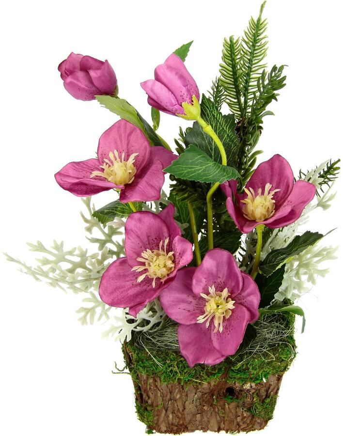 I.GE.A. Winterse kunstplant Arrangement met kerstroos in plantpot kerstdecoratie Kunstbloemenarrangement feestelijk bloemenensemble kerststuk