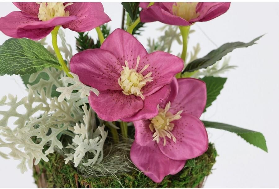 I.GE.A. Winterse kunstplant Arrangement met kerstroos in plantpot kerstdecoratie Kunstbloemenarrangement feestelijk bloemenensemble kerststuk - Foto 2