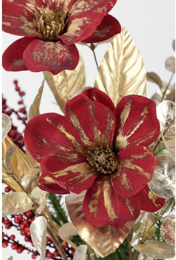 I.GE.A. Winterse kunstplant Arrangement met magnolia in keramische vaas kerstdecoratie Kunstbloemenarrangement feestelijk bloemenensemble kerststuk - Foto 2