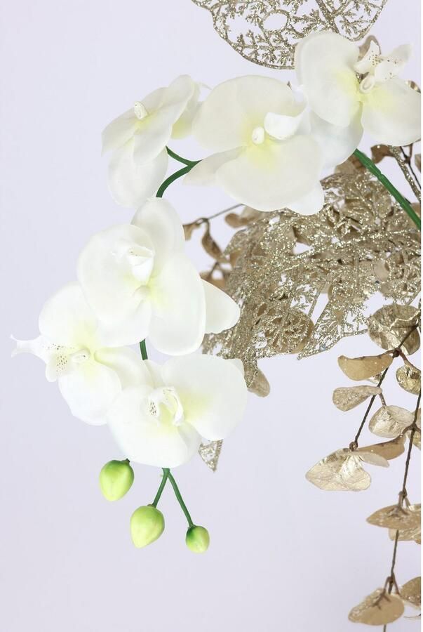 I.GE.A. Winterse kunstplant Arrangement met orchidee in keramische vaas feestelijke kerstdecoratie(1 stuk) - Foto 2