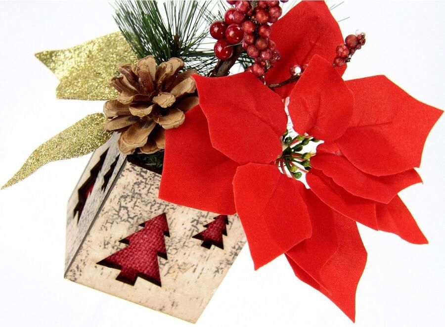 I.GE.A. Winterse kunstplant Arrangement met poinsettia in pot kerstster kerstdecoratie(1 stuk) - Foto 3