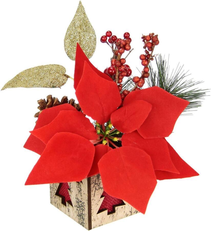 I.GE.A. Winterse kunstplant Arrangement met poinsettia in pot kerstster kerstdecoratie(1 stuk) - Foto 2