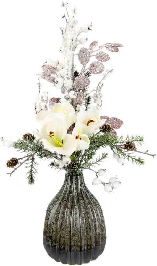 I.GE.A. Winterse kunstplant Gesteck mit Amaryllis in Vase aus Keramik Kunstblumen-Arrangement(1 stuk) - Foto 4
