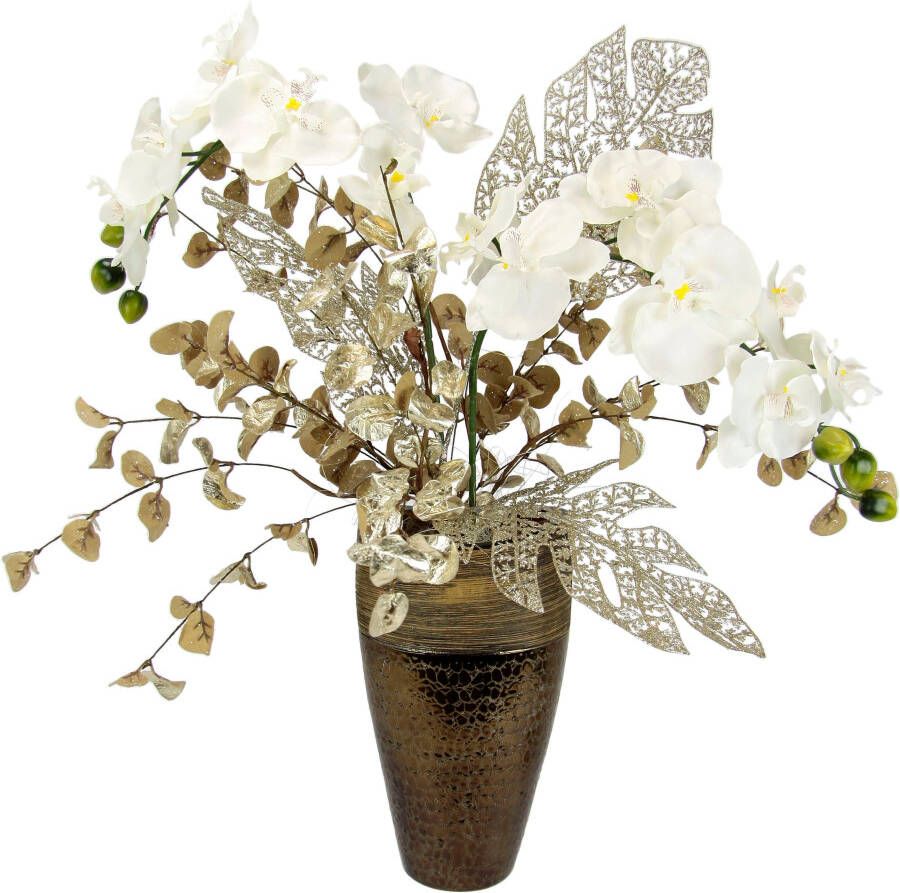 I.GE.A. Winterse kunstplant Gesteck mit Orchidee in Keramikvase festliche Weihnachtdeko(1 stuk) - Foto 4