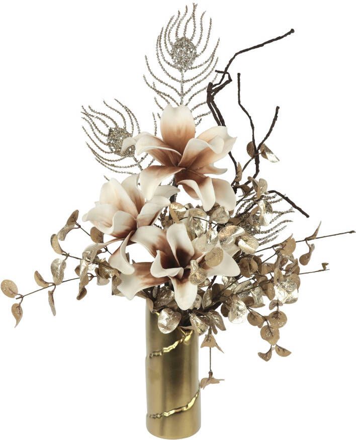 I.GE.A. Winterse kunstplant Gesteck Soft-Magnolie in Vase festliche Weihnachtdeko(1 stuk)
