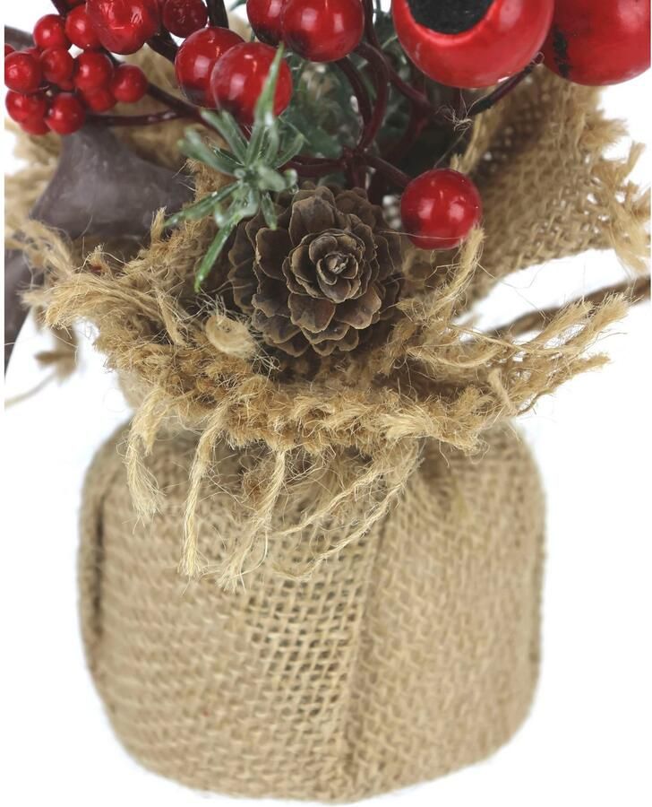 I.GE.A. Winterse kunstplant Kerstarrangement in jute kerstdecoratie in 2-pack(set 2 stuks) - Foto 2