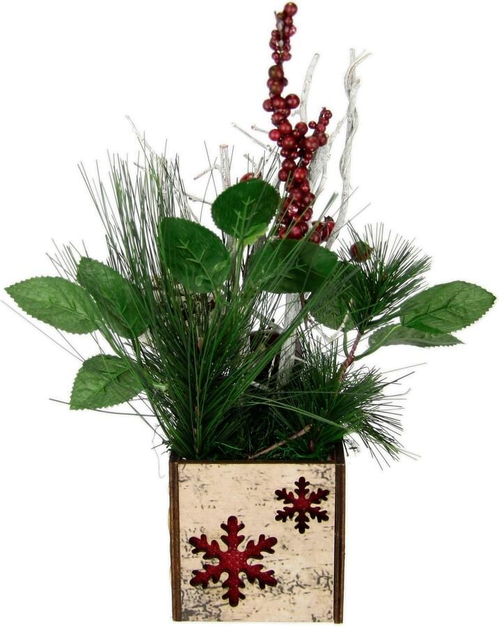 I.GE.A. Winterse kunstplant Kerstarrangement met appel in pot winterarrangement Kunstbloemenstuk met kegels bessen en decoratieve takken kerstdecoratie (1 stuk) - Foto 2