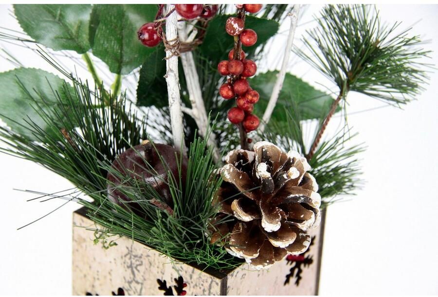 I.GE.A. Winterse kunstplant Kerstarrangement met appel in pot winterarrangement Kunstbloemenstuk met kegels bessen en decoratieve takken kerstdecoratie (1 stuk) - Foto 4