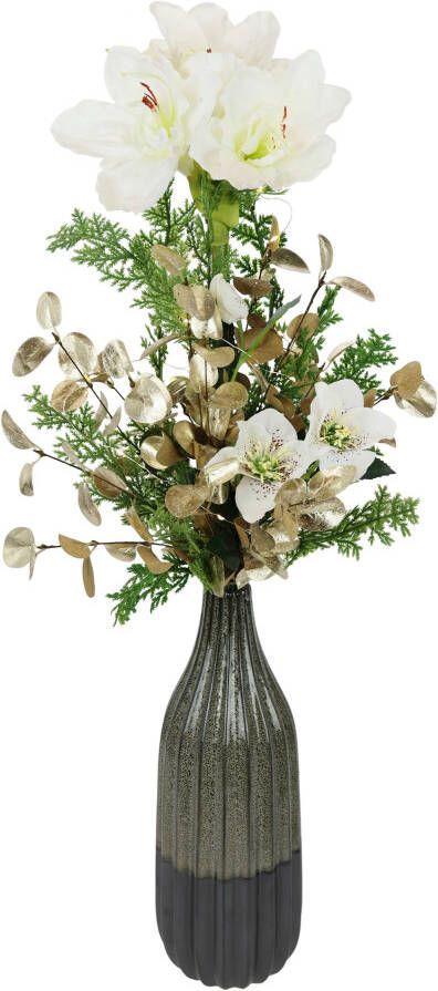 I.GE.A. Winterse kunstplant mit Amaryllis in Vase aus Keramik Blumen-Arrangement LED-Beleuchtung (1 stuk) - Foto 2