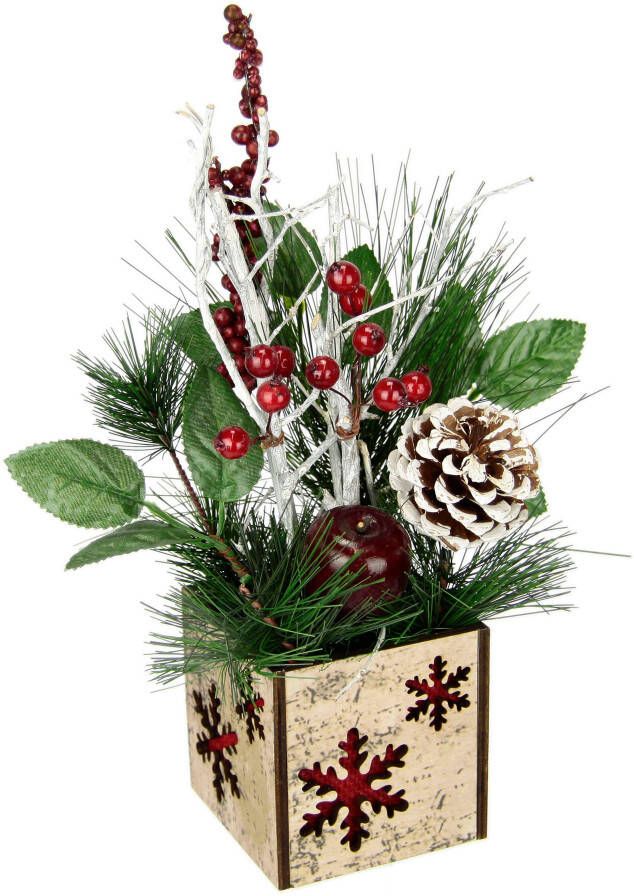 I.GE.A. Winterse kunstplant Kerstarrangement met appel in pot winterarrangement Kunstbloemenstuk met kegels bessen en decoratieve takken kerstdecoratie (1 stuk) - Foto 5
