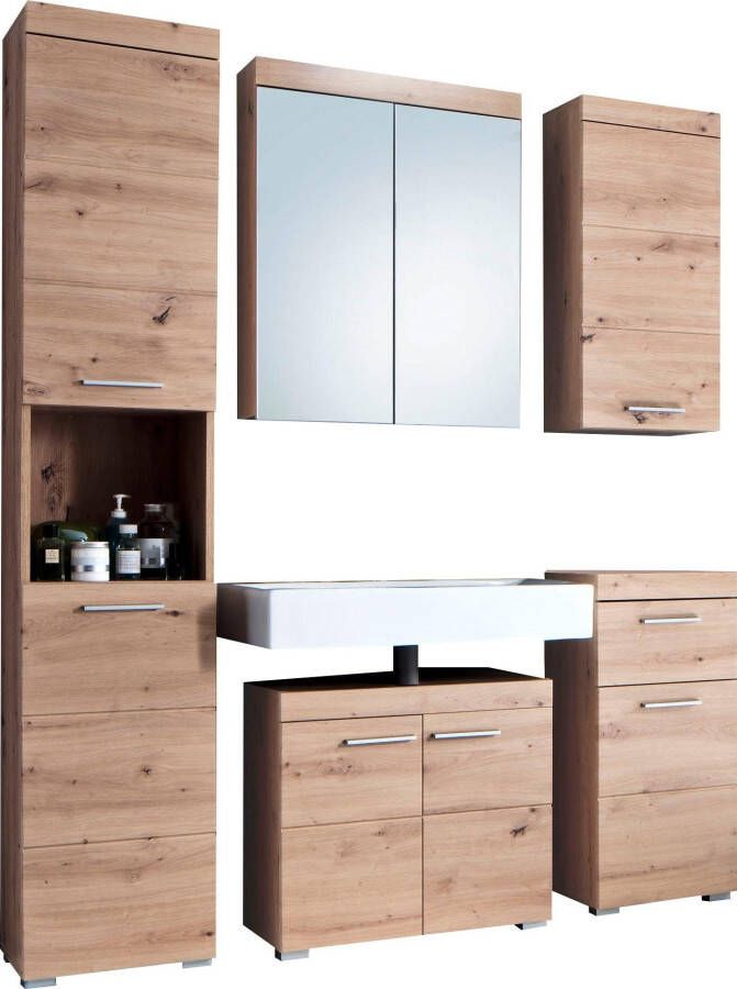 Welltime Badkamerserie Avena Hoge kast WBU spiegelkast commode hangkast u. verlichting (set 5-delig)