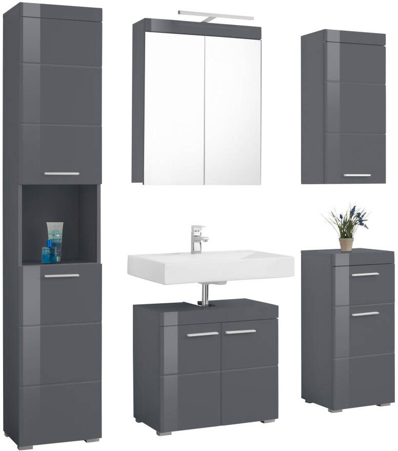 Welltime Badkamerserie Avena Hoge kast WBU spiegelkast commode hangkast u. verlichting (set 5-delig) - Foto 17