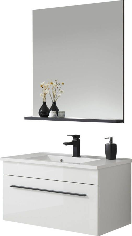 INOSIGN Badkamerserie Cantara badkamer in modern ontwerp 2-delig badkamer Waschtafel en spiegel in wit hoogglans veel opbergruimte (set 2-delig) - Foto 5