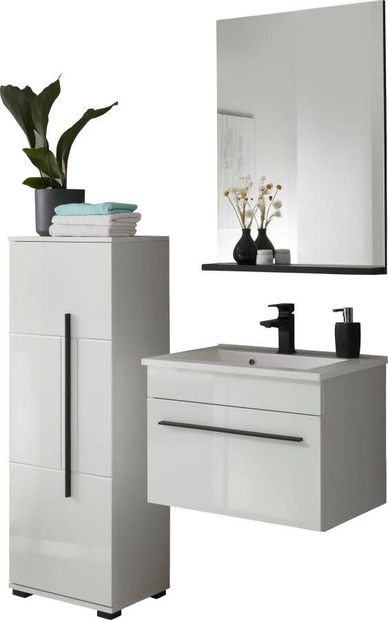 INOSIGN Badkamerserie Cantara badkamer in modern ontwerp 3-delig badkamer Waschtafel kast en spiegel in wit hoogglans veel opbergruimte (set 3-delig) - Foto 5