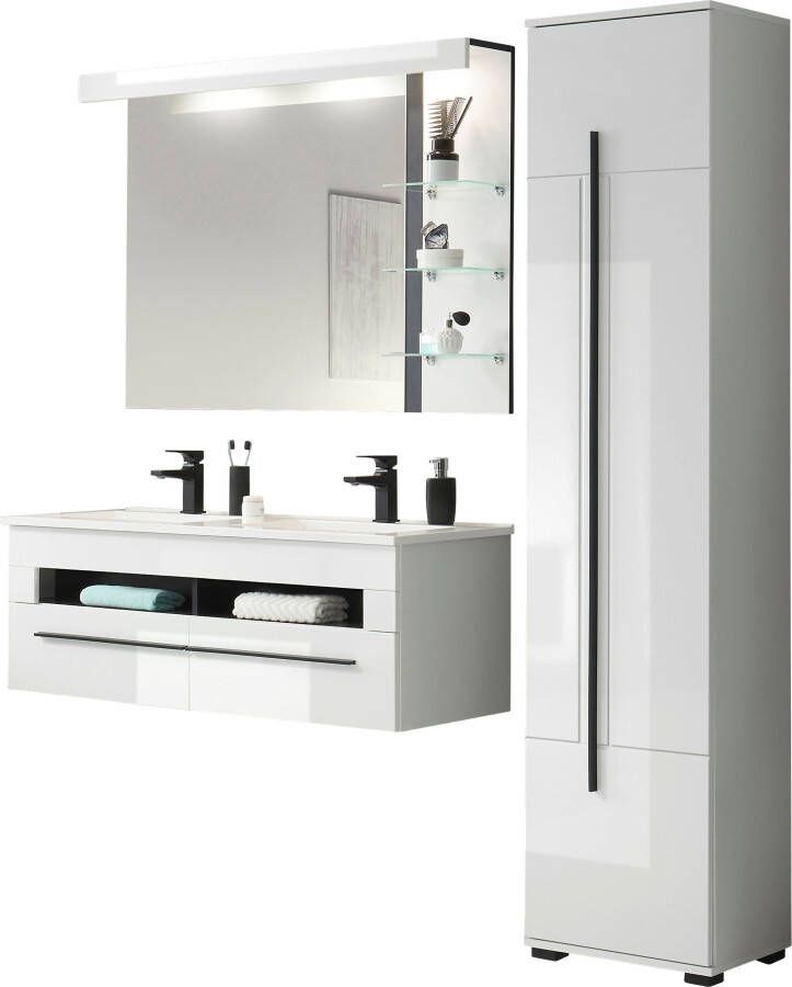 INOSIGN Badkamerserie Cantara badkamer in modern ontwerp 3-delig badkamer Waschtafel kast en spiegel in wit hoogglans veel opbergruimte (set 3-delig) - Foto 5