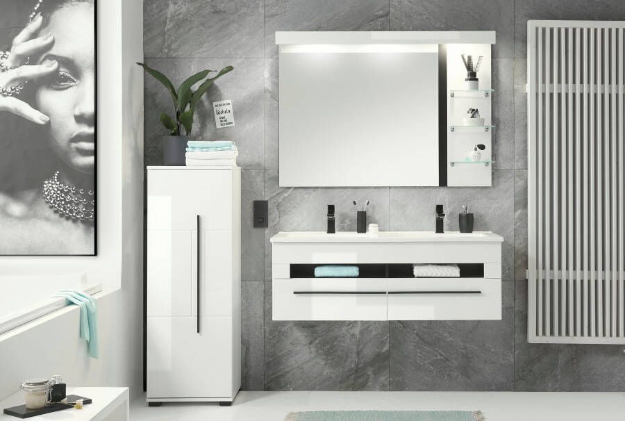 INOSIGN Badkamerserie Cantara badkamer in modern ontwerp 3-delig badkamer Waschtafel kast en spiegel in wit hoogglans veel opbergruimte (set 3-delig) - Foto 2