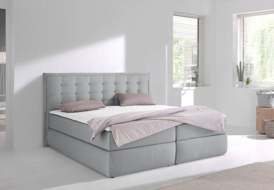 INOSIGN Boxspring Sagres Hoofdbord met 2-kleurige zachte bies en tweekleurige knopen